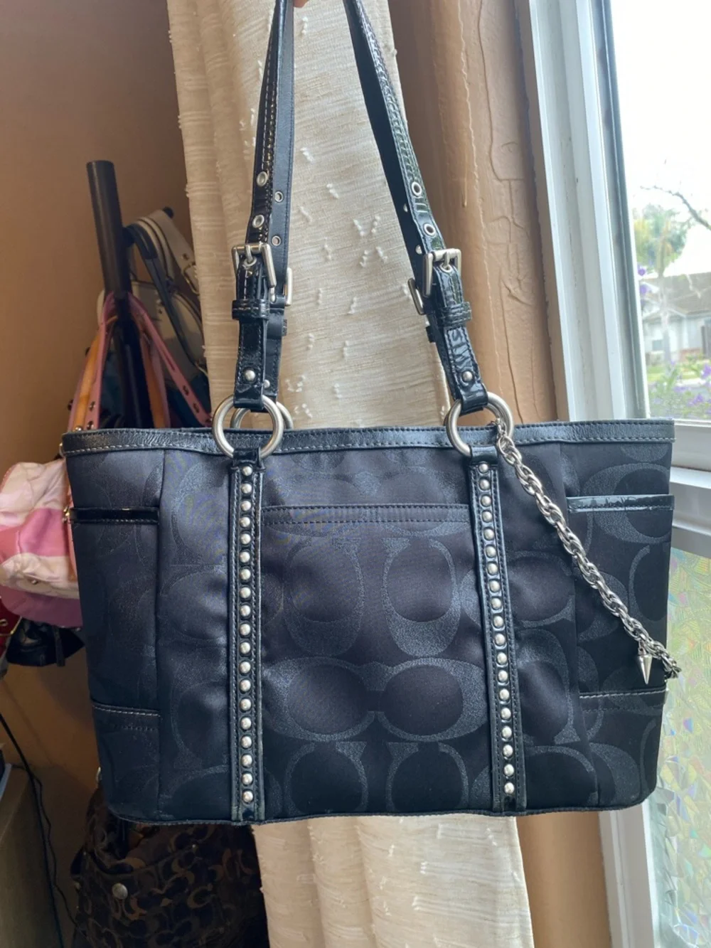 Coach Black Signature Studded Tote - Picture 1 of 8